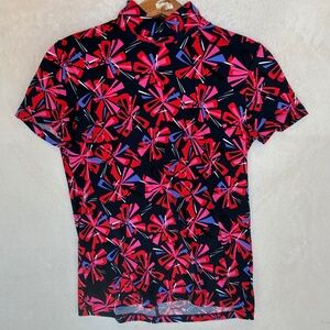 Womens Pink Red Blue Afrofuturism Disco 70s Goddess Vibrant Stretch Shirt Size S